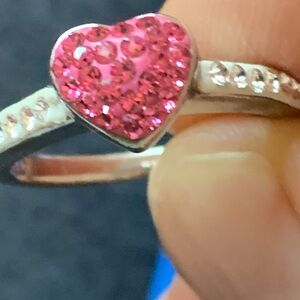 Heart-Shaped Pink Crystal Silver Ring